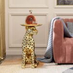 24.2"resin panther statue luxury gold leopard accent side table with tray top drink table(gold)