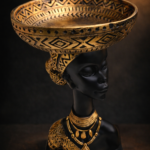 royal african woman head bowl – premium home décor sculpture