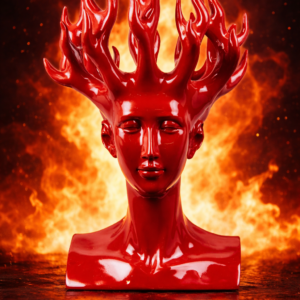 red flame head abstract art sculpture