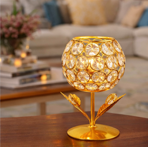 luxury crystal globe candle holder – golden metal decorative tealight stand luxury crystal globe candle holder – golden metal decorative tealight stand