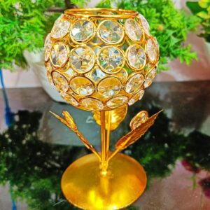 luxury crystal globe candle holder – golden metal decorative tealight stand